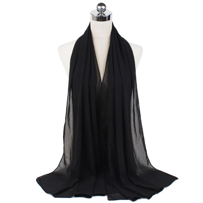 2023 New Elegant Modest Women Bubble Chiffon Solid Oversizes Muslim Head Scarf Ladies Shawl and Wrap Female Foulard Hijab Stoles