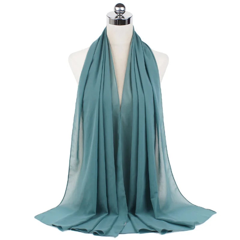 2023 New Elegant Modest Women Bubble Chiffon Solid Oversizes Muslim Head Scarf Ladies Shawl and Wrap Female Foulard Hijab Stoles