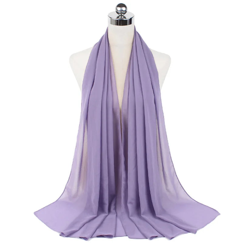 2023 New Elegant Modest Women Bubble Chiffon Solid Oversizes Muslim Head Scarf Ladies Shawl and Wrap Female Foulard Hijab Stoles