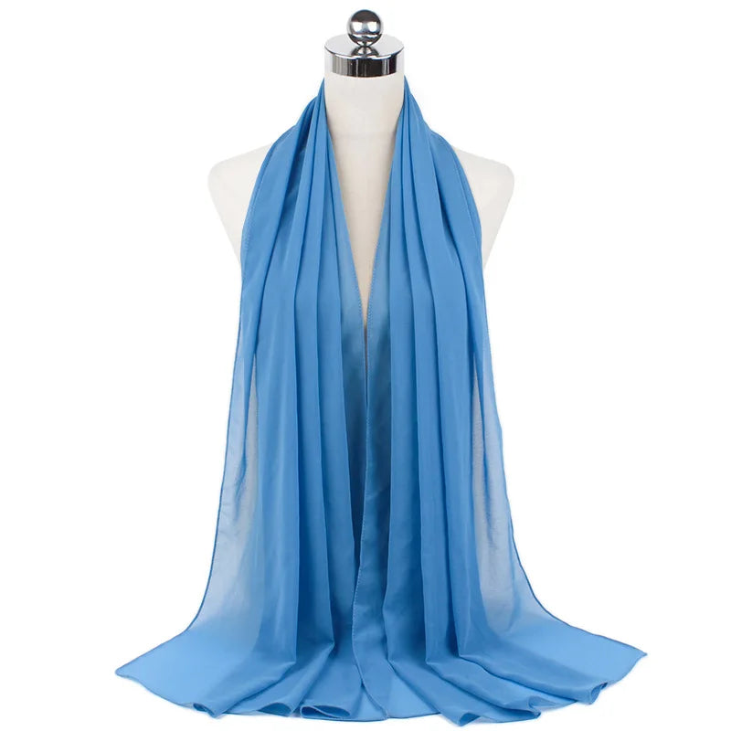 2023 New Elegant Modest Women Bubble Chiffon Solid Oversizes Muslim Head Scarf Ladies Shawl and Wrap Female Foulard Hijab Stoles