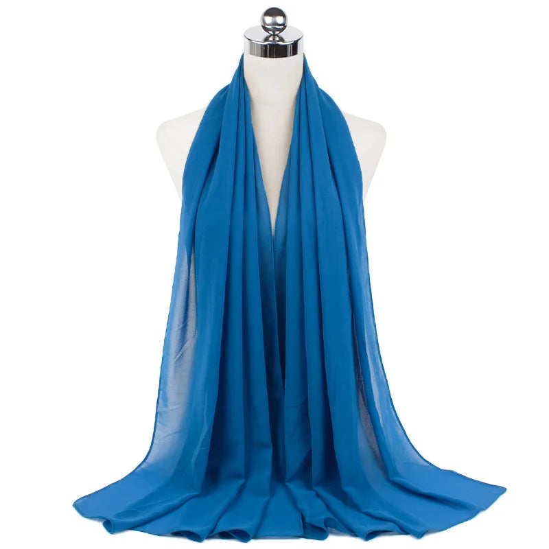 2023 New Elegant Modest Women Bubble Chiffon Solid Oversizes Muslim Head Scarf Ladies Shawl and Wrap Female Foulard Hijab Stoles