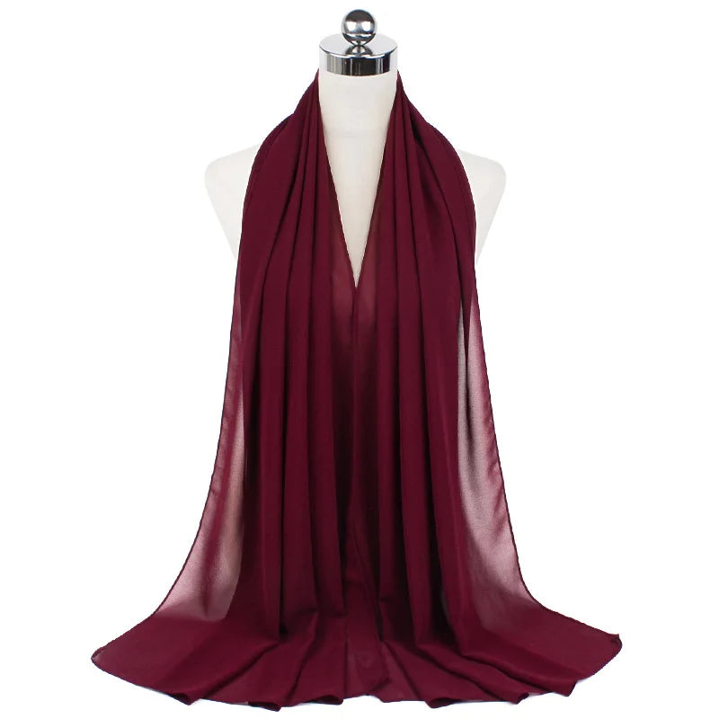 2023 New Elegant Modest Women Bubble Chiffon Solid Oversizes Muslim Head Scarf Ladies Shawl and Wrap Female Foulard Hijab Stoles