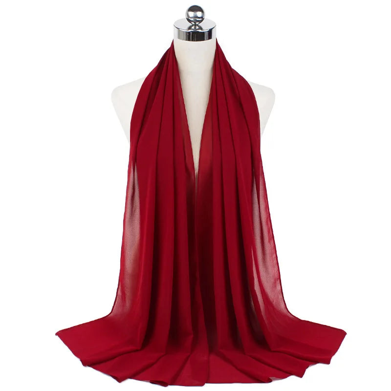 2023 New Elegant Modest Women Bubble Chiffon Solid Oversizes Muslim Head Scarf Ladies Shawl and Wrap Female Foulard Hijab Stoles