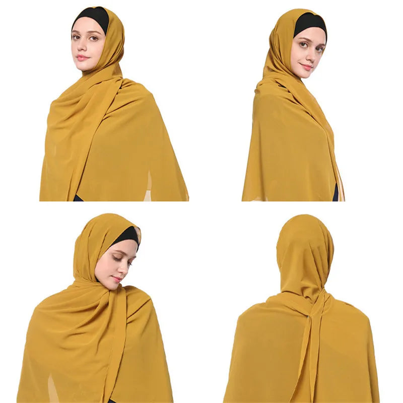 2023 New Elegant Modest Women Bubble Chiffon Solid Oversizes Muslim Head Scarf Ladies Shawl and Wrap Female Foulard Hijab Stoles