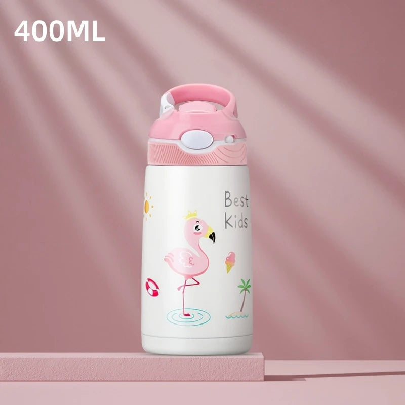 400ML Kids Water Bottle Cartoon Animal Thermos Mug Baby Duck Billed Straw 316 Stainless Steel Vacuum Flasks Thermos Bottle