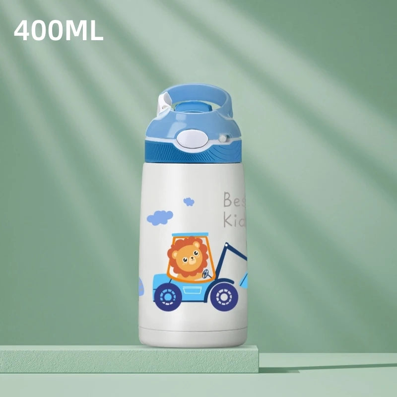 400ML Kids Water Bottle Cartoon Animal Thermos Mug Baby Duck Billed Straw 316 Stainless Steel Vacuum Flasks Thermos Bottle
