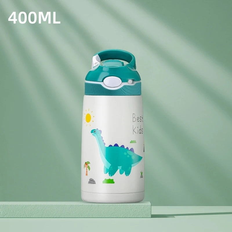 400ML Kids Water Bottle Cartoon Animal Thermos Mug Baby Duck Billed Straw 316 Stainless Steel Vacuum Flasks Thermos Bottle